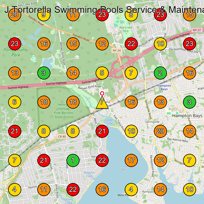 J Tortorella Swimming Pools Service & Maintenance Swimming Pool Contractor GeoGrid ranking map for Hampton Bays NY